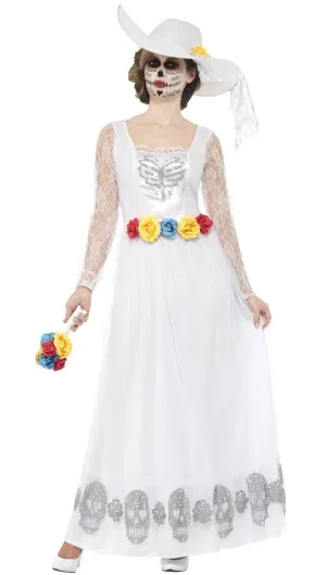 Day of the Dead Womens White Skeleton Bride Costume