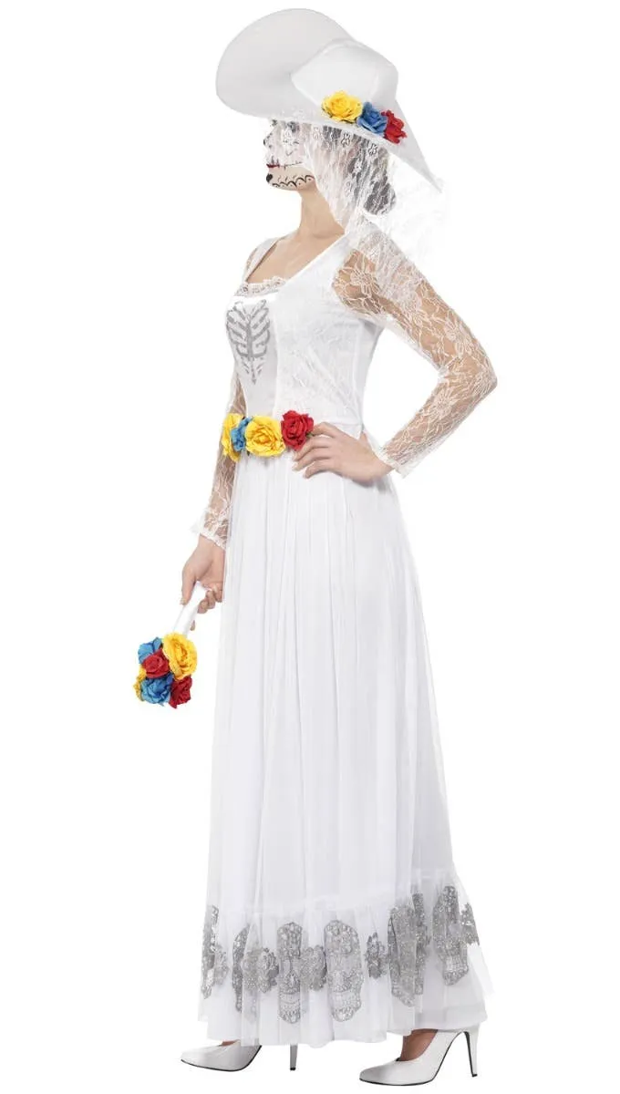 Day of the Dead Womens White Skeleton Bride Costume