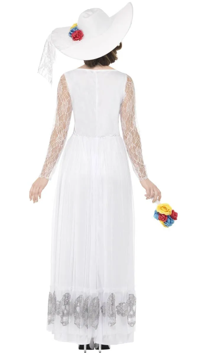 Day of the Dead Womens White Skeleton Bride Costume