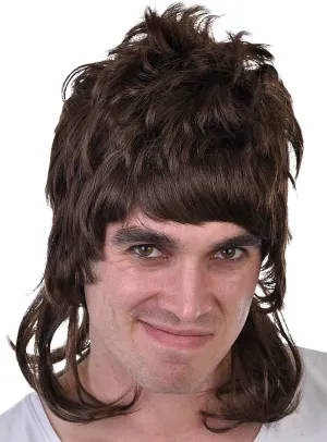 Dazza Mens Brown Bogan Mullet Costume Wig