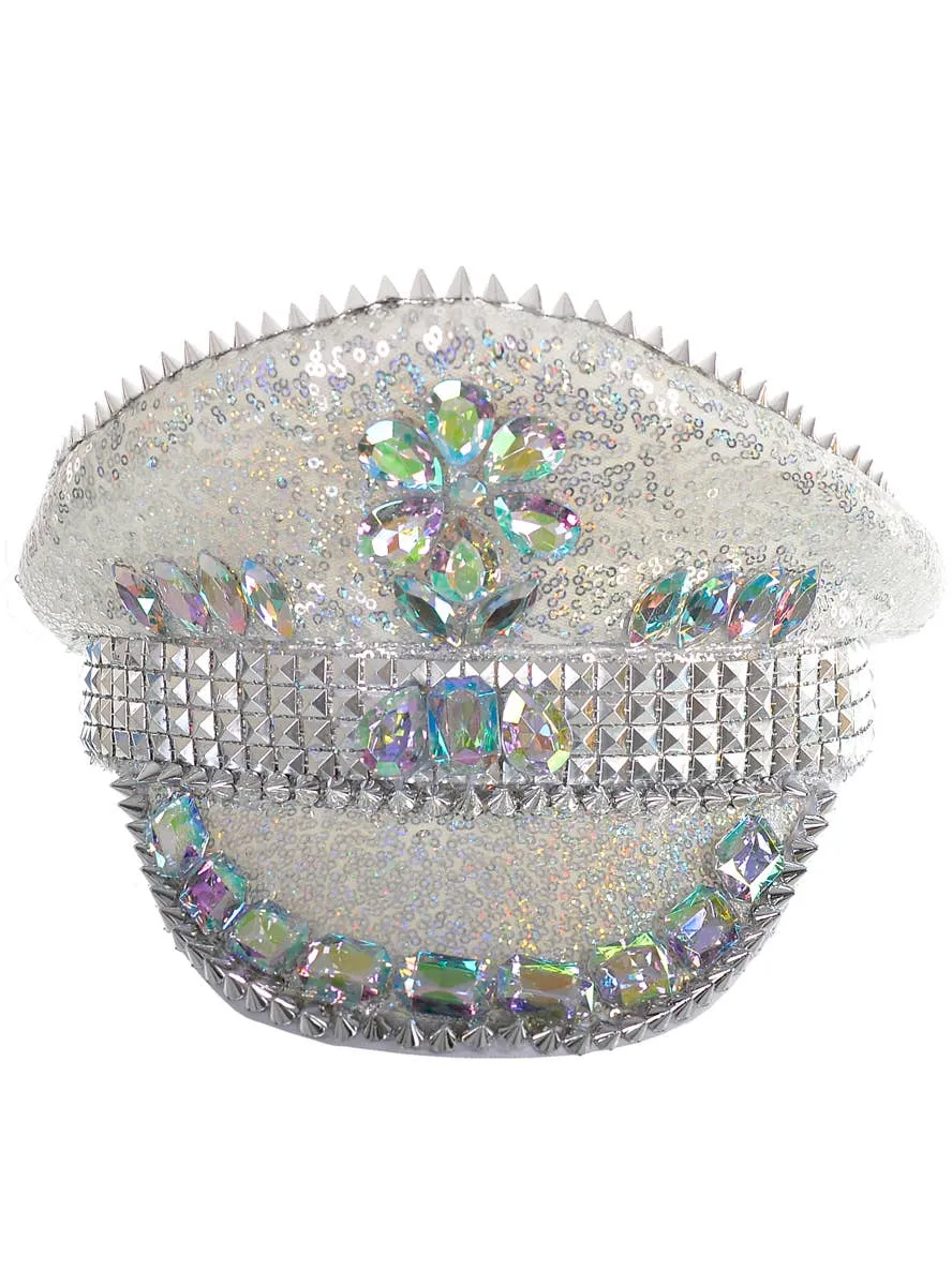 Dazzling Deluxe Silver Sequin Festival Hat with Jewels