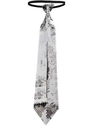 Dazzling Silver Sequin Costume Neck Tie