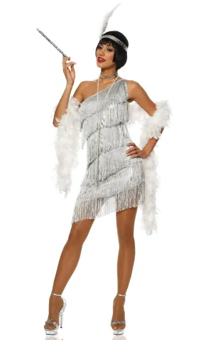 Dazzling Silver Womens 1920s Flapper Costume