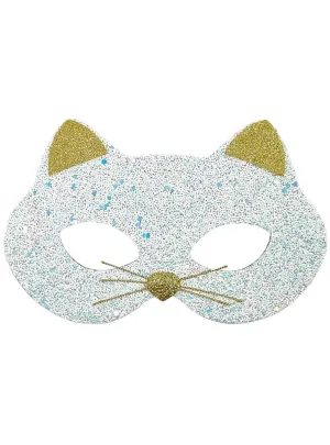 Dazzling White and Gold Glitter Cat Costume Mask
