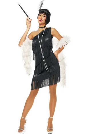 Dazzling Womens Fringed Black 1920s Flapper Costume