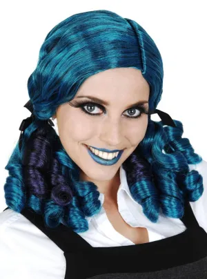 Dead Doll Curly Blue Womens Costume Wig