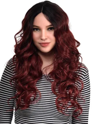 Deep Burgundy Ombre Womens Deluxe Curly Lace Part Fashion Wig