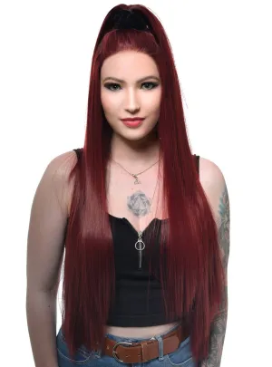 Deep Burgundy Red Extra Long Straight Lace Front Fashion Wig