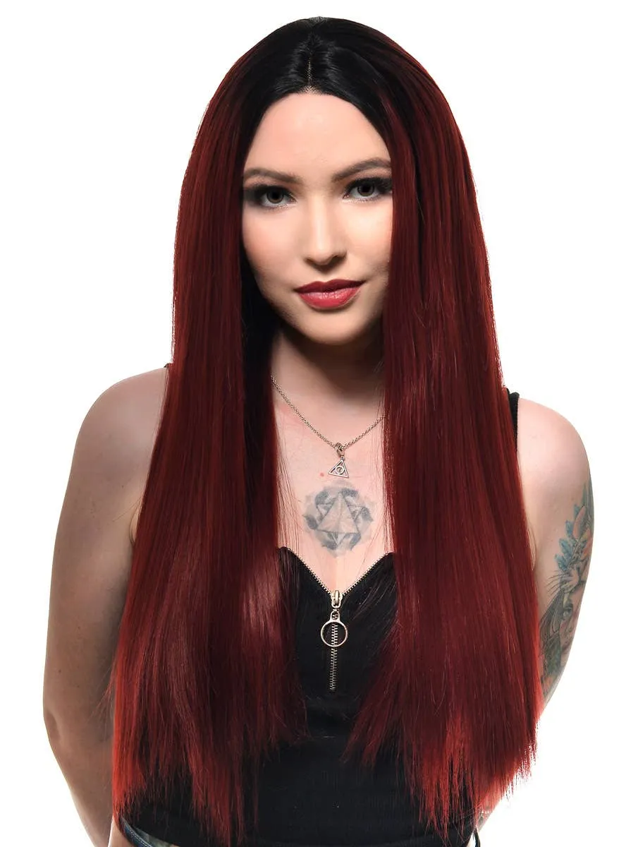 Deep Burgundy Red Long Straight Lace Front Fashion Wig