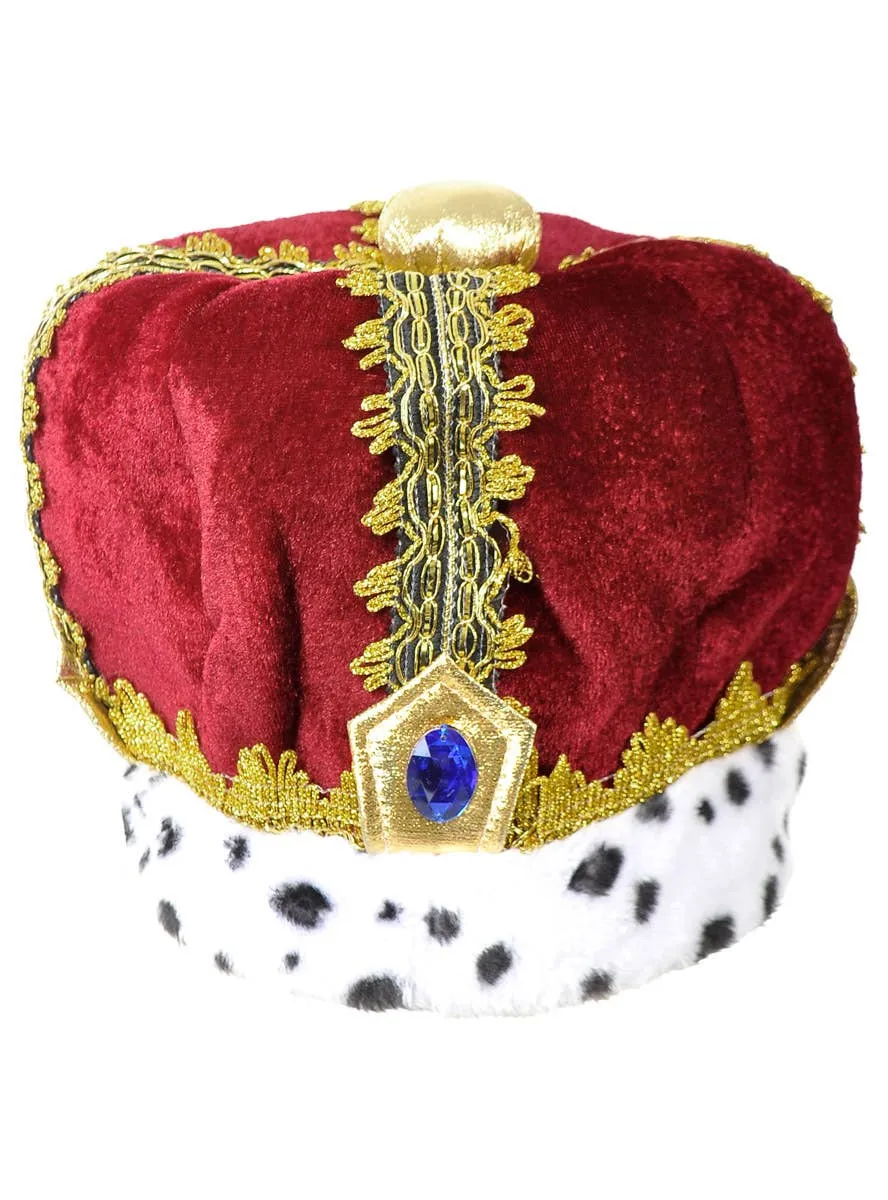 Deep Red Plush Velvet Royal King Crown Costume Hat