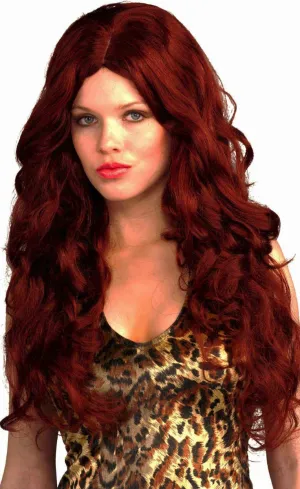 Deep Ruby Red Long Curly Womens Wig