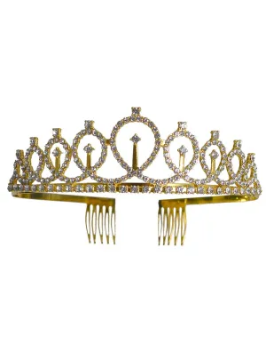 Delicate Gold Metal Princess Tiara with Silver Rhinestones