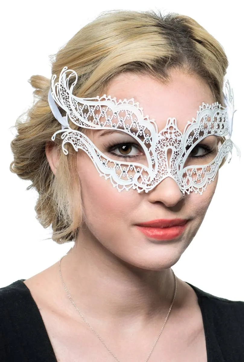 Delicate Lace White Metal Masquerade Mask