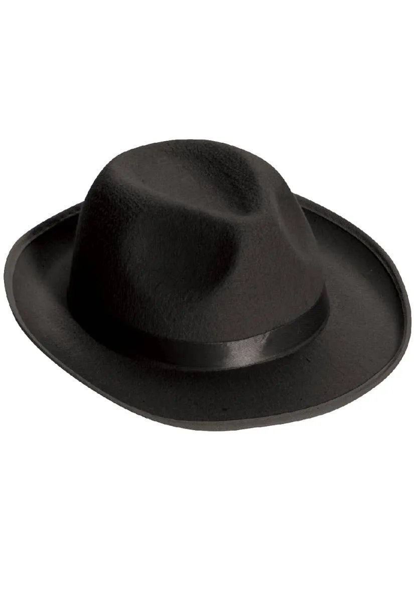 Deluxe 1920s Adults Black Fedora Costume Hat