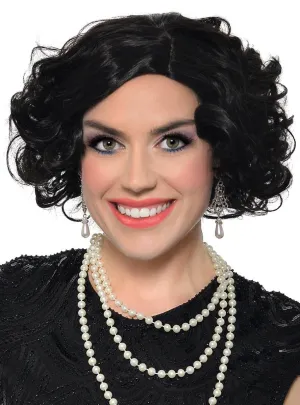 Deluxe 1920s Black Flapper Costume Wig with Skin Part