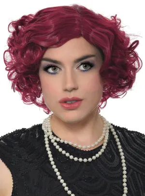 Deluxe 1920s Burgundy Flapper Costume Wig with Skin Part
