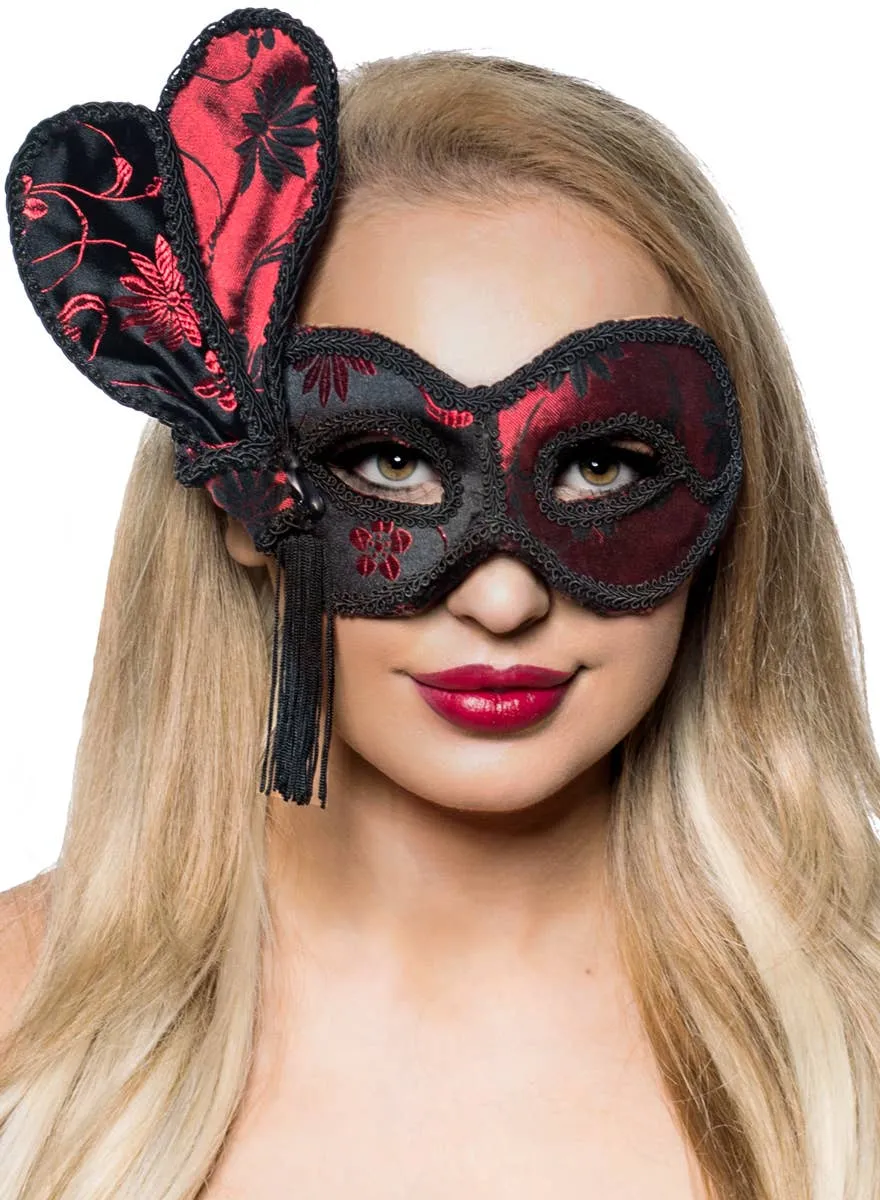 Deluxe Black and Red Brocade Masquerade Mask