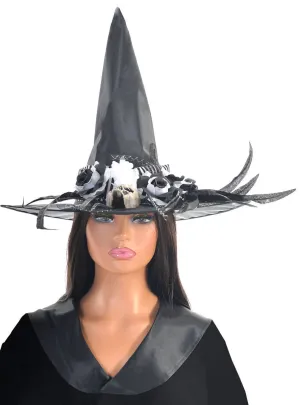 Deluxe Black and White Skull Witch Hat Halloween Accessory