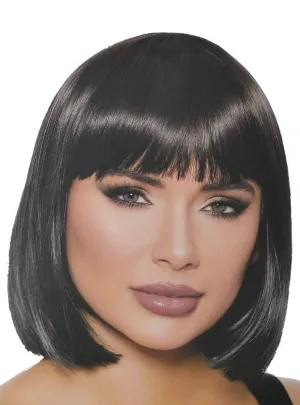 Deluxe Black Bob Womens Costume Wig with Bangs