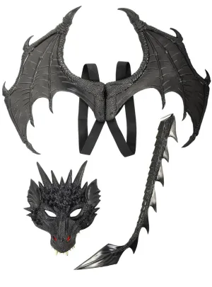Deluxe Black Dragon Wings Mask and Tail Kit