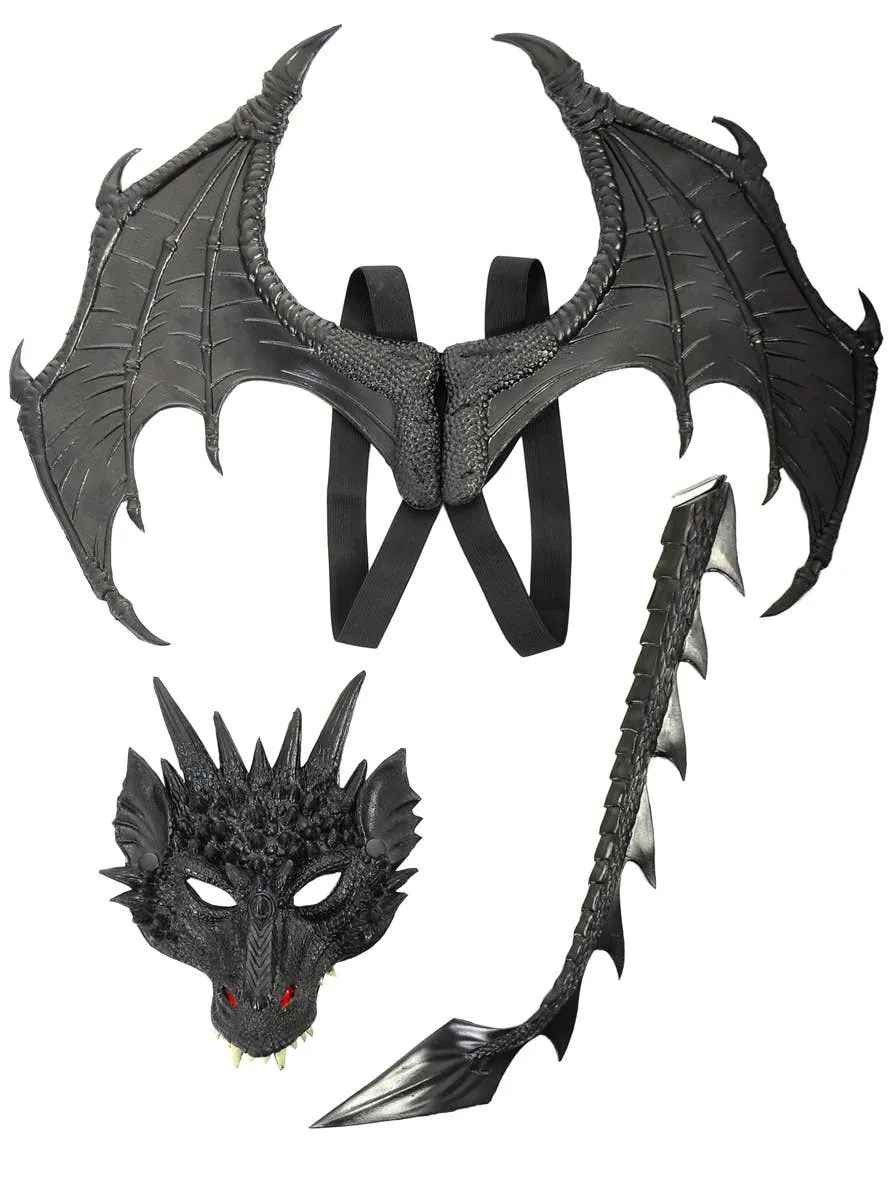 Deluxe Black Dragon Wings Mask and Tail Kit