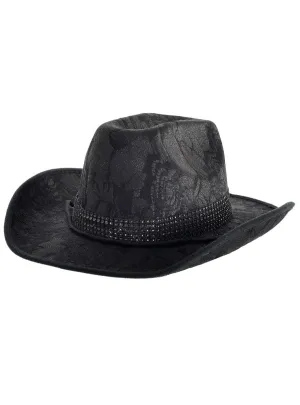 Deluxe Black Lace Cowboy Hat with Rhinestone Band