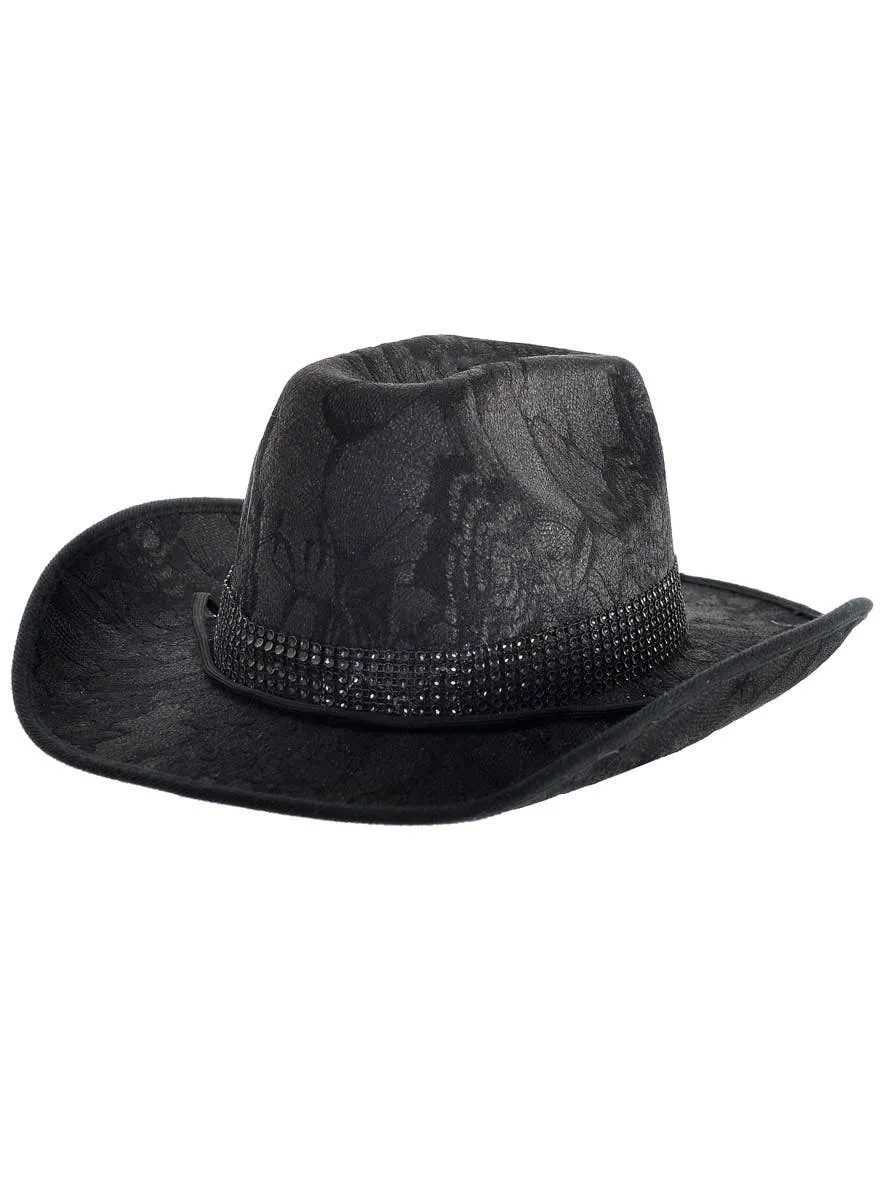 Deluxe Black Lace Cowboy Hat with Rhinestone Band