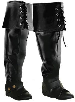 Deluxe Black Leather Look Pirate Boot Covers