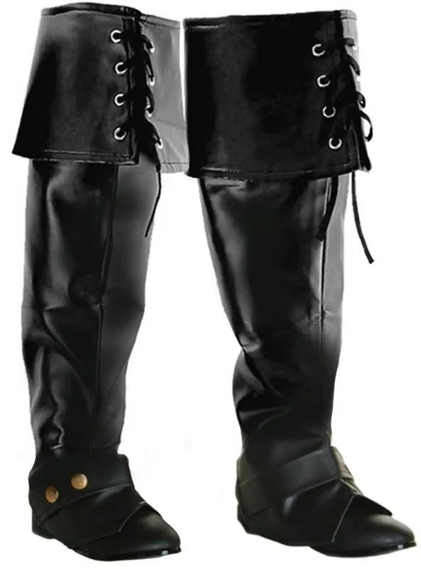 Deluxe Black Leather Look Pirate Boot Covers