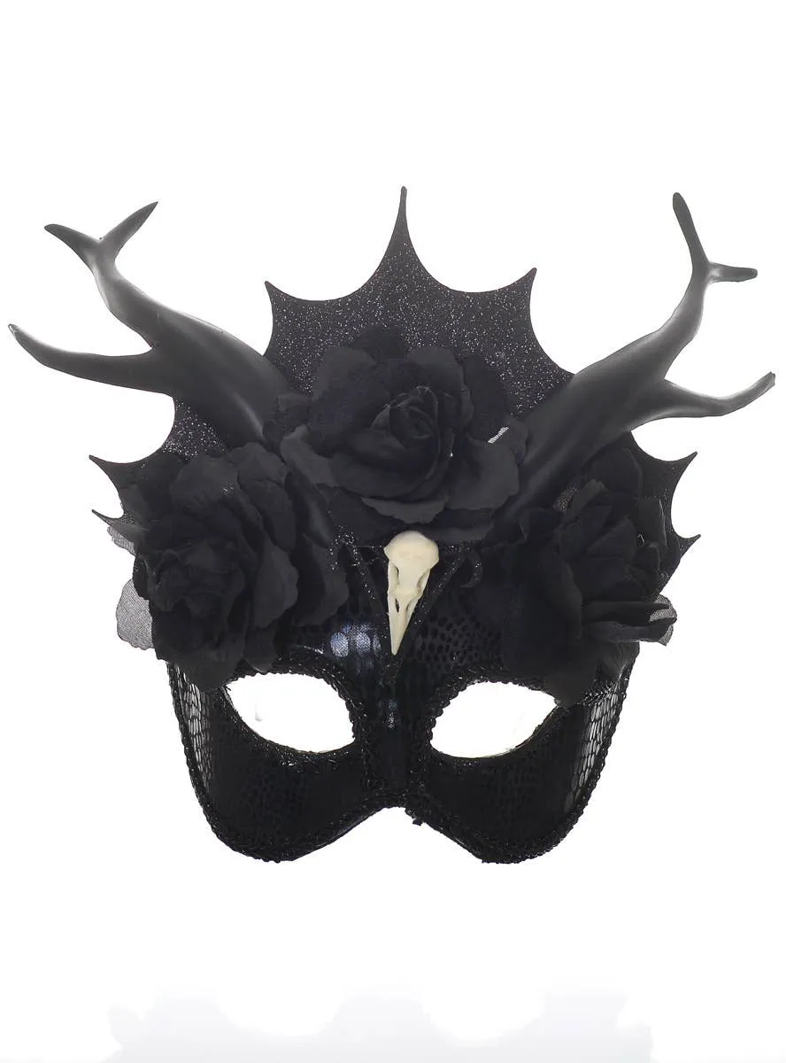 Deluxe Black Raven Horned Costume Mask