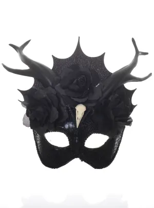 Deluxe Black Raven Horned Costume Mask