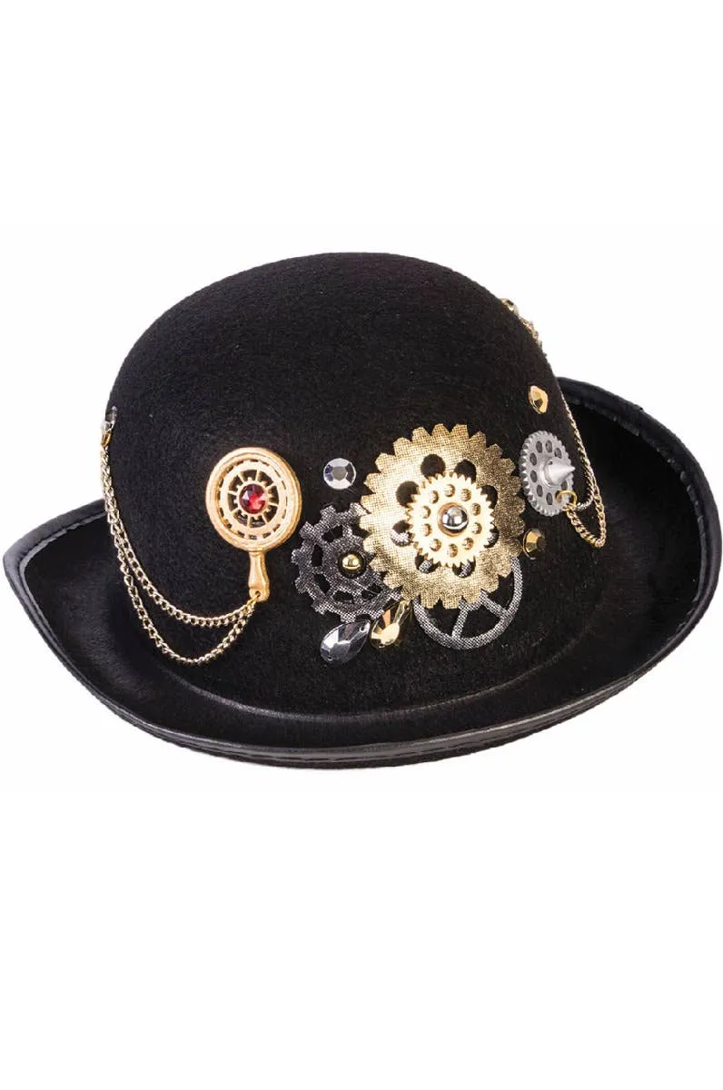 Deluxe Black Steampunk Bowler Costume Hat
