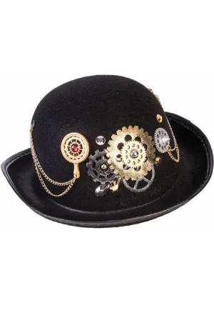 Deluxe Black Steampunk Bowler Costume Hat