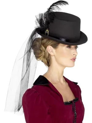 Deluxe Black Veiled Victorian Lady Top Hat