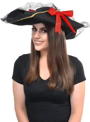 Deluxe Black Velvet Womens Pirate Costume Hat
