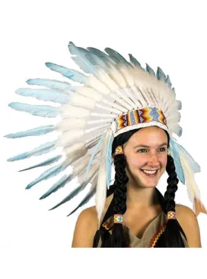 Deluxe Blue and White Feather Native American Chief Headdress