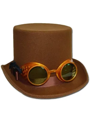 Deluxe Brown Steampunk Top Hat with Goggles