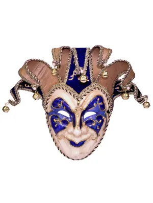 Deluxe Full Face Blue Jester Masquerade Mask