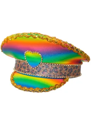 Deluxe Glittery Rainbow Heart Mardi Gras Festival Hat