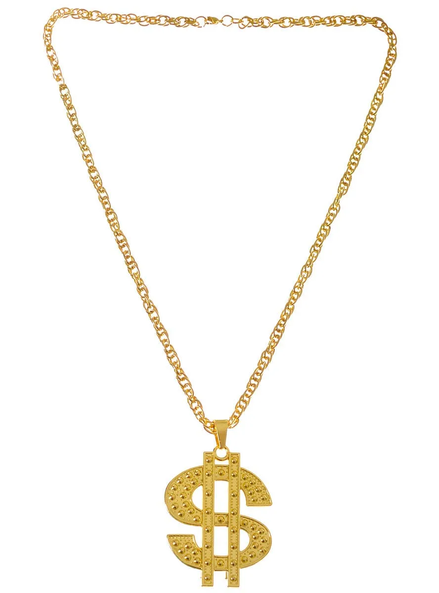 Deluxe Gold Dollar Necklace Gangster Costume Accessory
