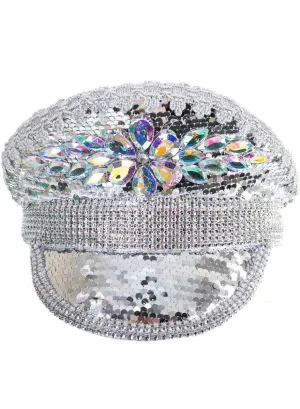Deluxe Iridescent Silver Jewelled Festival Hat