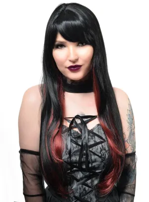 Deluxe Long Black and Burgundy Womens Costume Wig