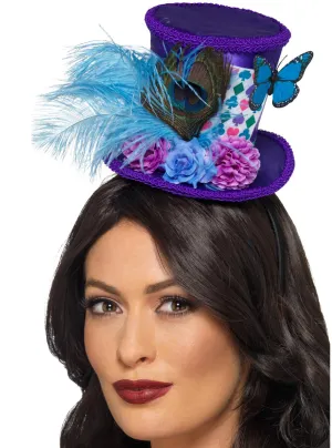 Deluxe Mini Purple Mad Hatter Top Hat with Feathers