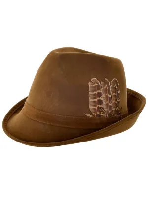 Deluxe Oktoberfest Brown Suede Bavarian Trenker Costume Hat