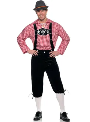 Deluxe Oktoberfest Mens Red Lederhosen Costume
