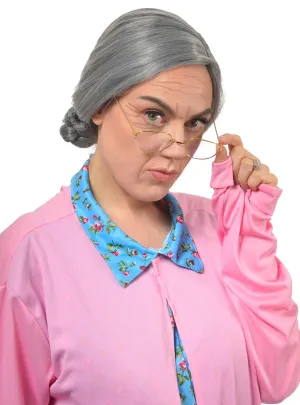 Deluxe Old Lady Grey Bun Womens Costume Wig