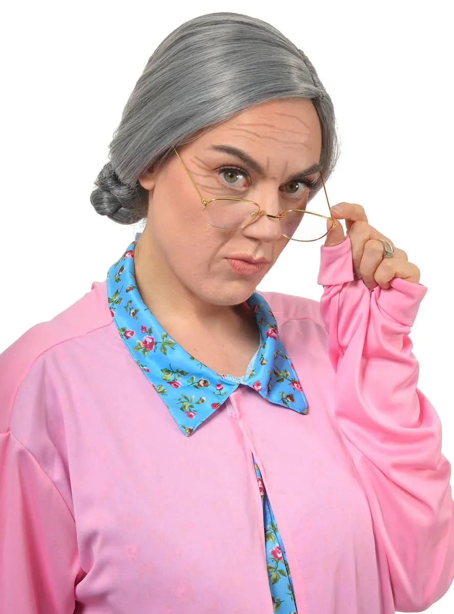 Deluxe Old Lady Grey Bun Womens Costume Wig