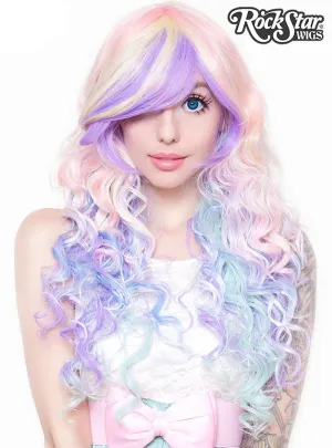 Deluxe Pastel Rainbow Womens Long Curly Wig