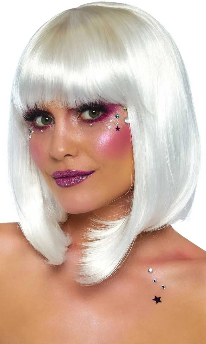Deluxe Pearl White Natural Bob Womens Costume Wig