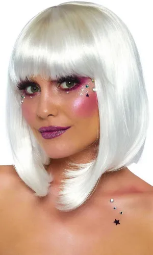 Deluxe Pearl White Natural Bob Womens Costume Wig